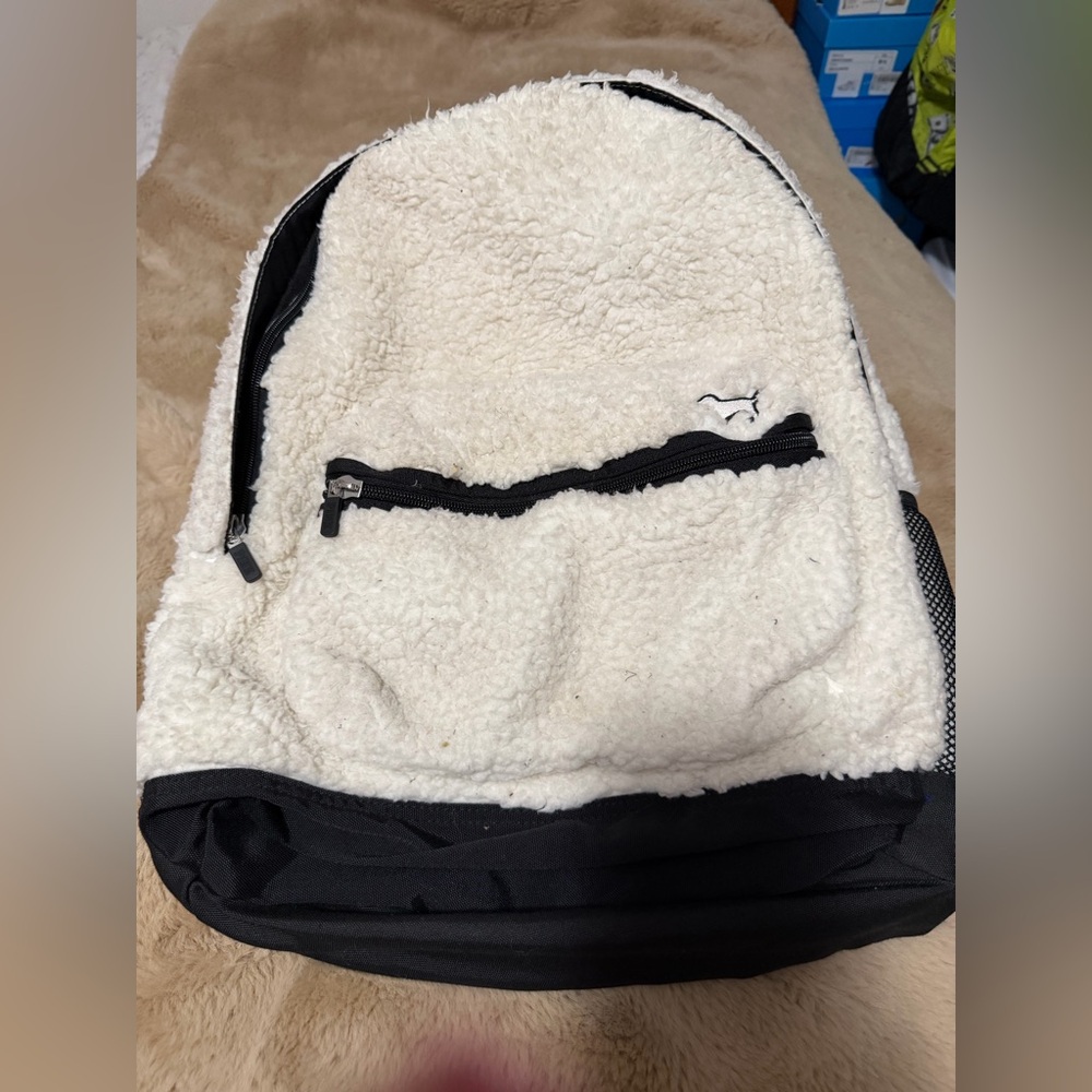 Victoria’s Secret Pink White and Black Sherpa Backpack